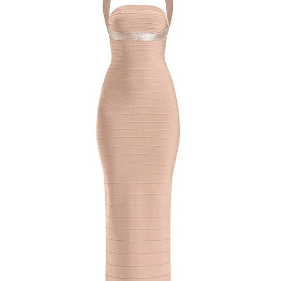Herve Leger Sequin Bruna Gown in BARE - Picture 3 of 7